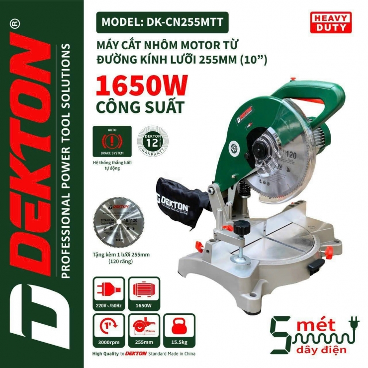 Máy cắt nhôm từ 255mm Dekton DK-CN255MTT ( không chổi than ) kèm lưỡi