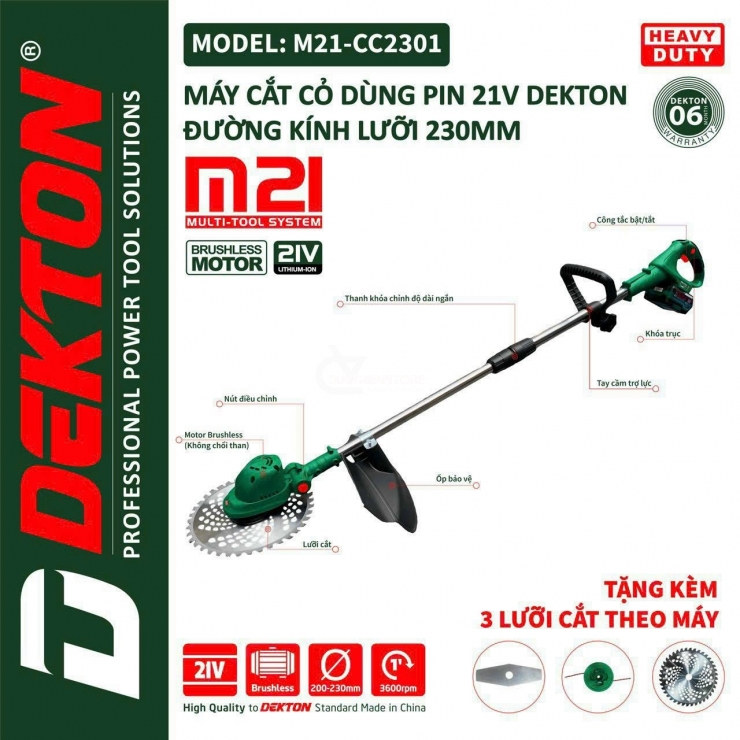 Máy cắt cỏ dùng Pin 21V Dekton M21-CC2301 Brushless