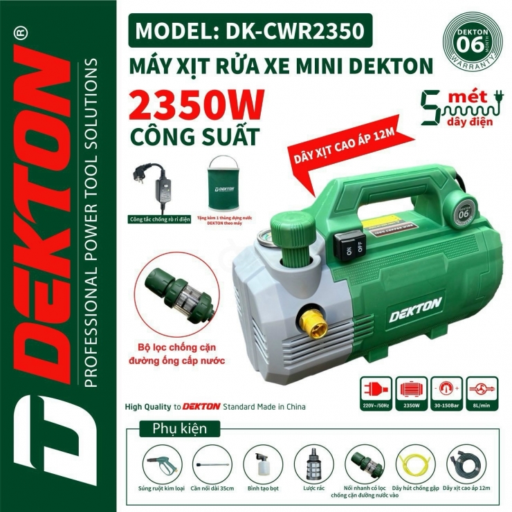 Máy xịt rửa xe 2350W Dekton DK-CWR2350 chỉnh áp - chống giật