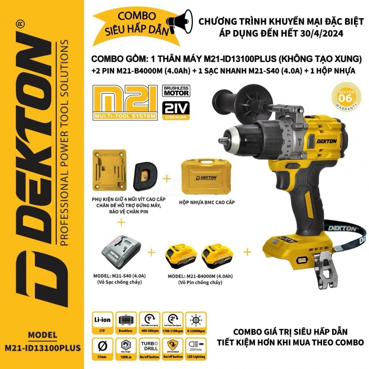 Combo Máy Khoan Pin Dekton M21-ID13100PLUS KM