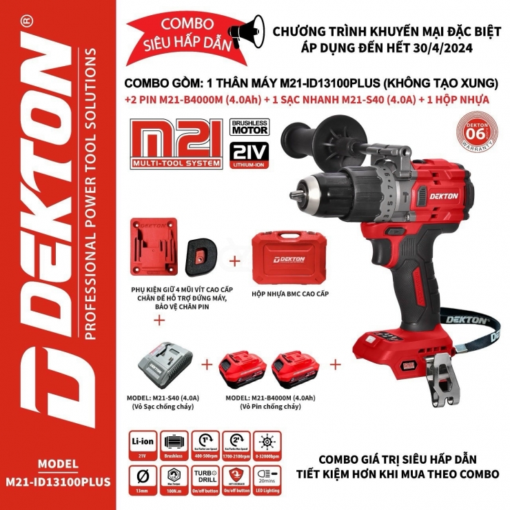 Combo Máy Khoan Pin Dekton M21-ID13100PLUS KM