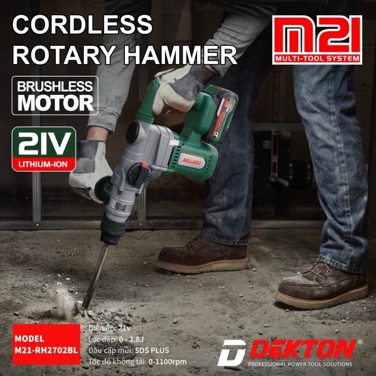 Máy khoan đục Pin 21V Dekton M21-RH2702Bl dòng Hammer