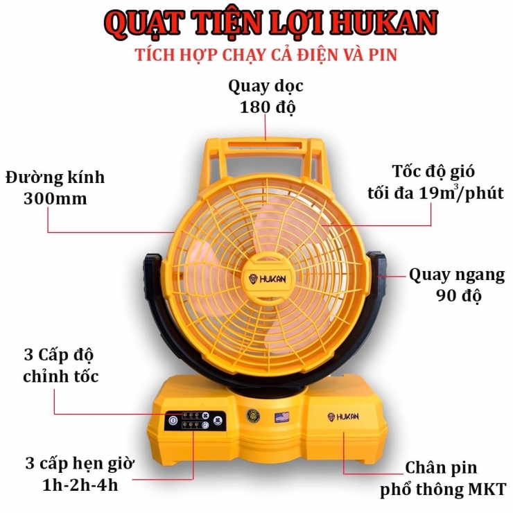 Thân Quạt Dùng Pin Hukan HK-RFN3000 ( Chưa Pin & Sạc )