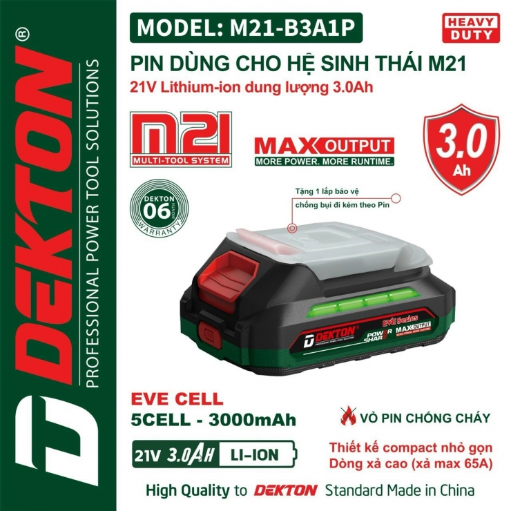 Pin Dekton M21-B3A1P 5Cell 3.0Ah ( Thế Hệ Mới EVE Cell 3000mA )