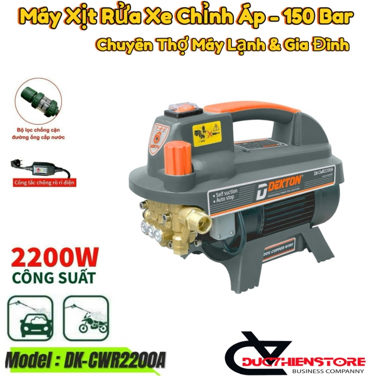Máy rửa xe 2200W Dekton DK-CWR2200A chỉnh áp - chống giật