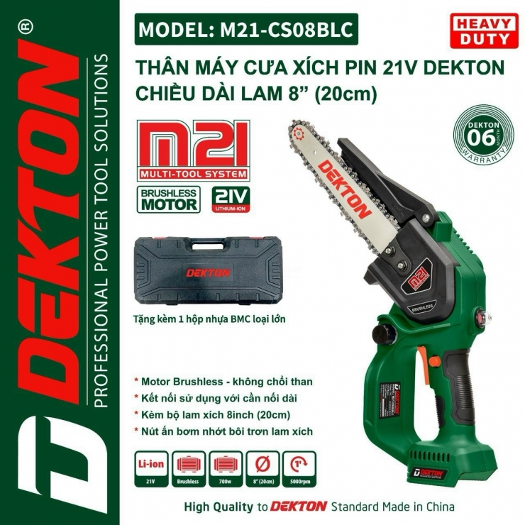 Máy cưa xích 8 inch Pin 21V Dekton M21-CS08BLC Brushless 