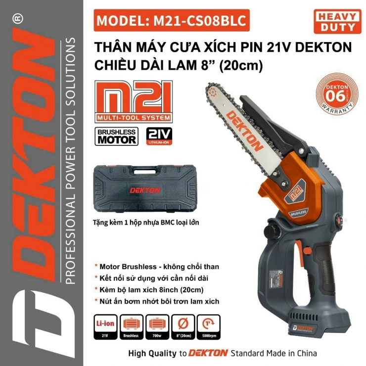 Máy cưa xích 8 inch Pin 21V Dekton M21-CS08BLC Brushless 