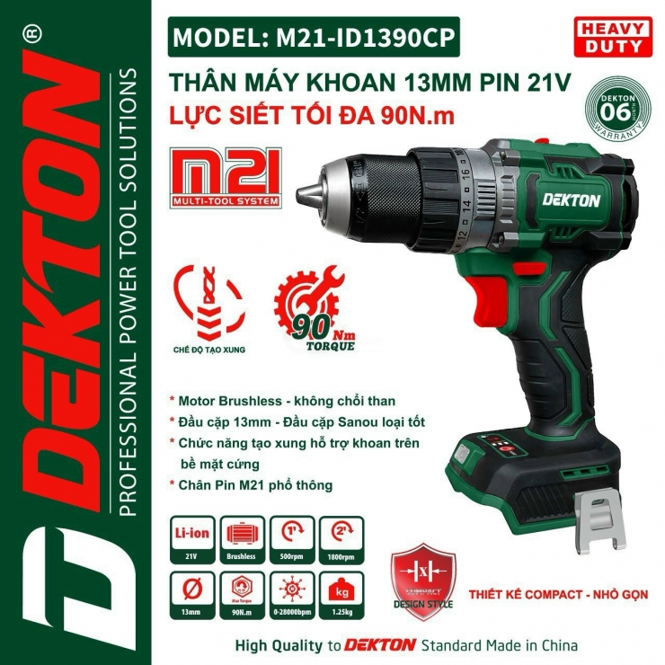 Máy khoan Pin 21V Dekton M21-ID1390CP Tạo Xung