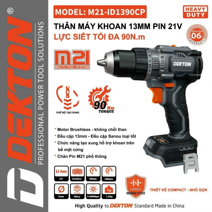 Máy khoan Pin 21V Dekton M21-ID1390CP Tạo Xung