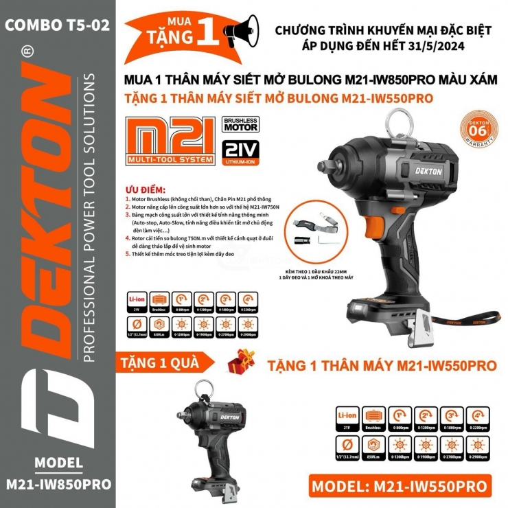 Combo Bulong Pin Dekton M21-IW850PRO ( Khuyến Mãi )