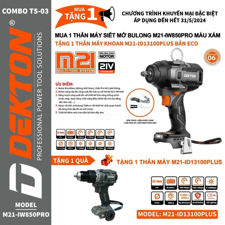Combo Bulong Pin Dekton M21-IW850PRO ( Khuyến Mãi )