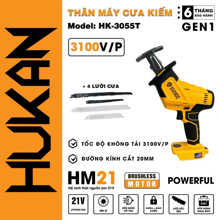 Thân Máy Cưa Kiếm Pin Hukan HK-3055T ( Chưa Pin & Sạc )