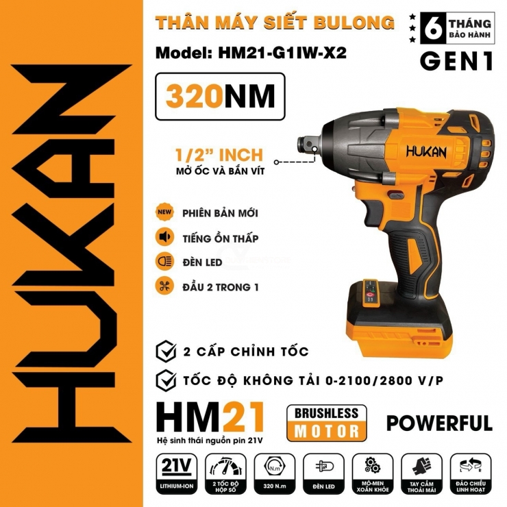 Thân Máy Siết Bulong Hukan HM21-G1IW-X2 ( Chưa Pin & Sạc )