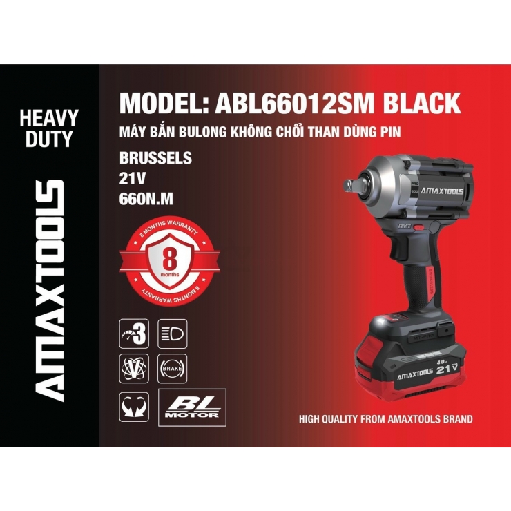 Máy siết bulong 650Nm Pin 21V Amaxtools ABL66012SM BLACK