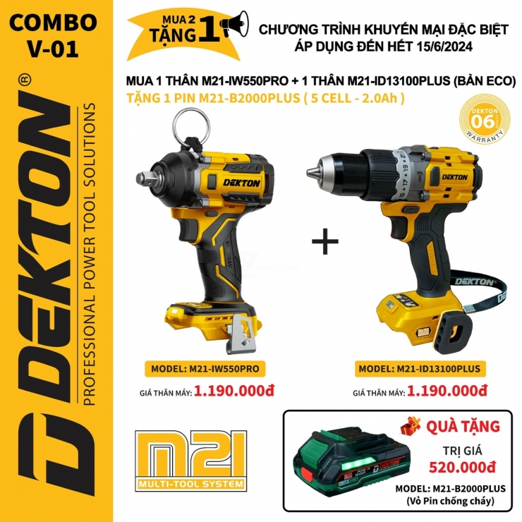 Khuyến Mãi Bulong Pin Dekton M21-IW550PRO & Khoan Pin M21-ID13100PLUS 