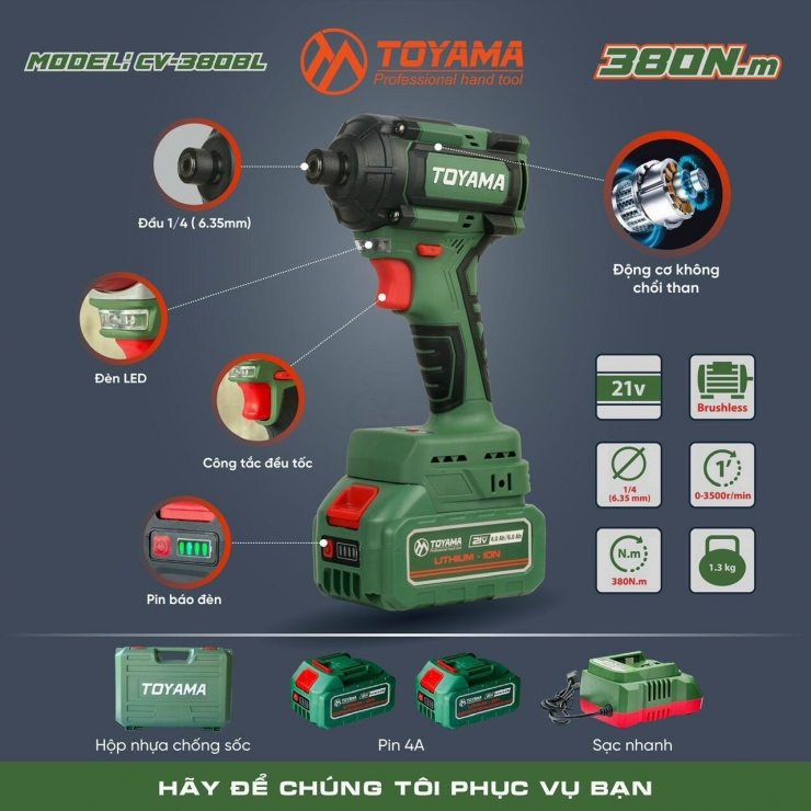 Combo Máy Chuyên Vít Pin TOYAMA CV-380BL