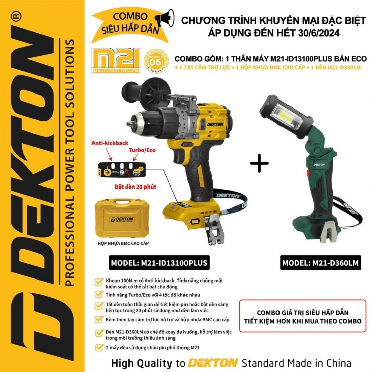Combo Máy Khoan Pin Dekton M21-ID13100PLUS KM