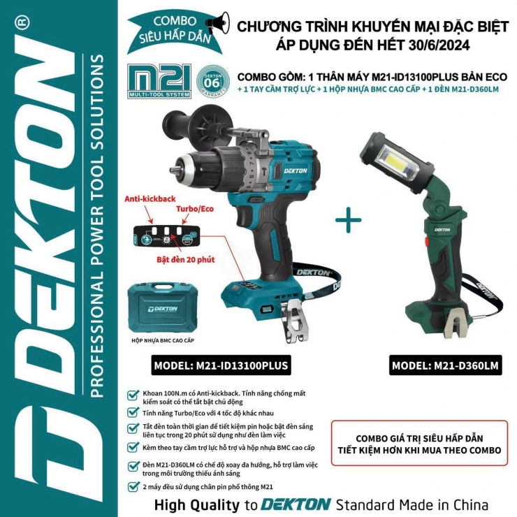 Combo Máy Khoan Pin Dekton M21-ID13100PLUS KM
