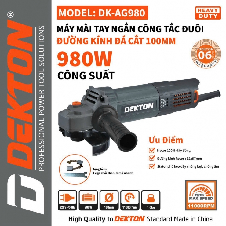 Máy mài góc 980W Dekton DK-AG980 công tắc đuôi