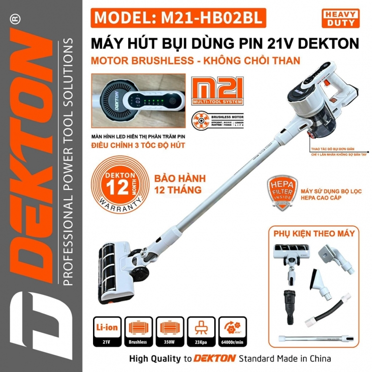 Thân Máy Hút Bụi Dùng Pin Dekton M21-HB02BL ( Chuyên Nghiệp )