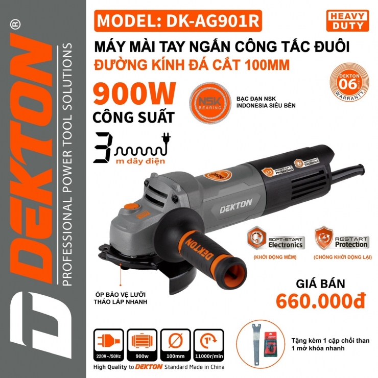 Máy mài điện 900W Dekton DK-AG901R công tắc đuôi