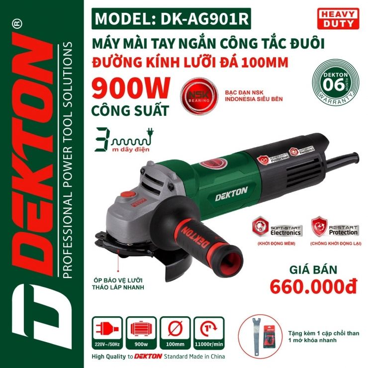 Máy mài điện 900W Dekton DK-AG901R công tắc đuôi