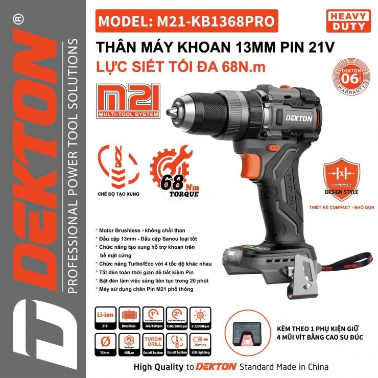 Máy khoan Pin 21V Dekton M21-KB1368PRO Tạo Xung 