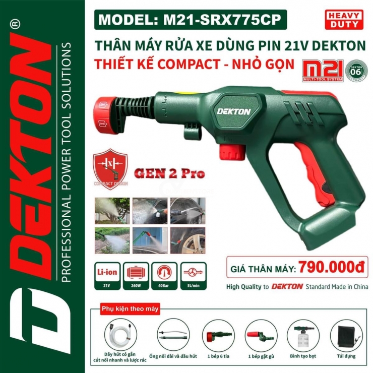 Máy rửa xe dùng Pin 21V Dekton M21-SRX775CP Gen 2