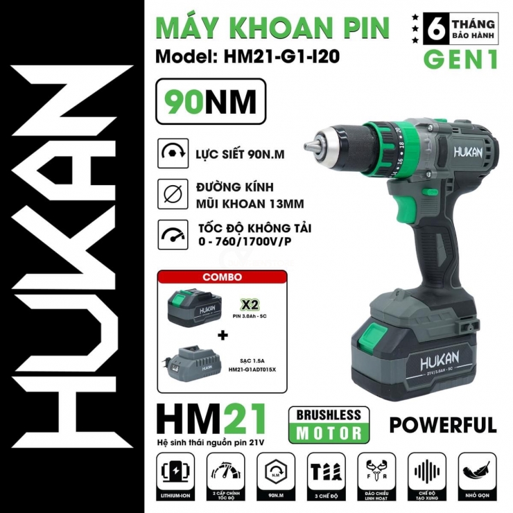 Combo Máy Khoan Pin Hukan HM21-G1-120