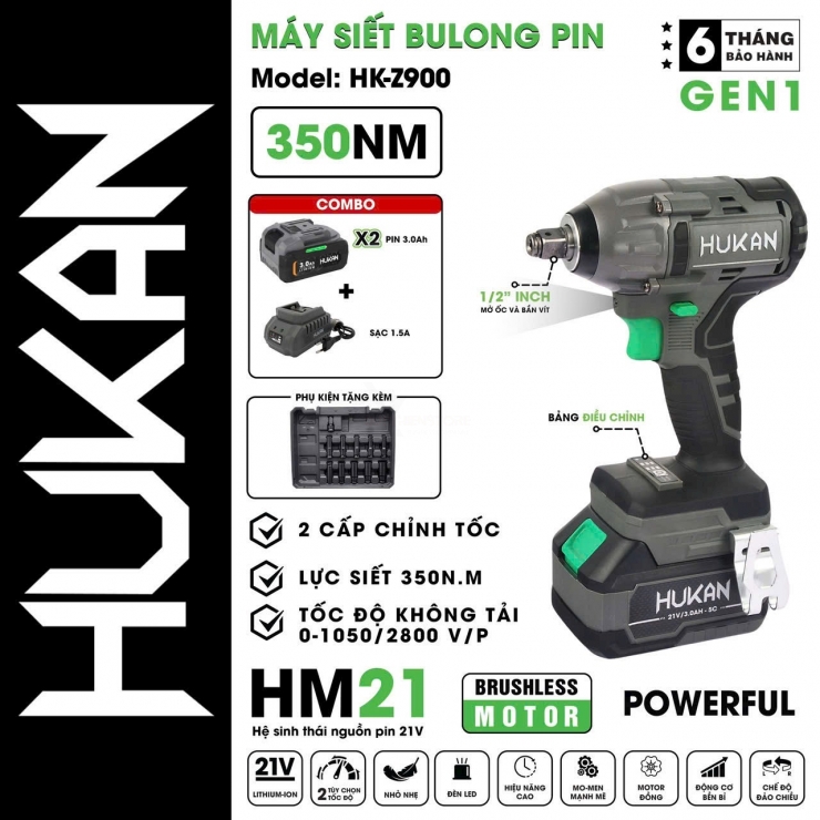 Máy Siết Bulong Pin Hukan Hk-Z900