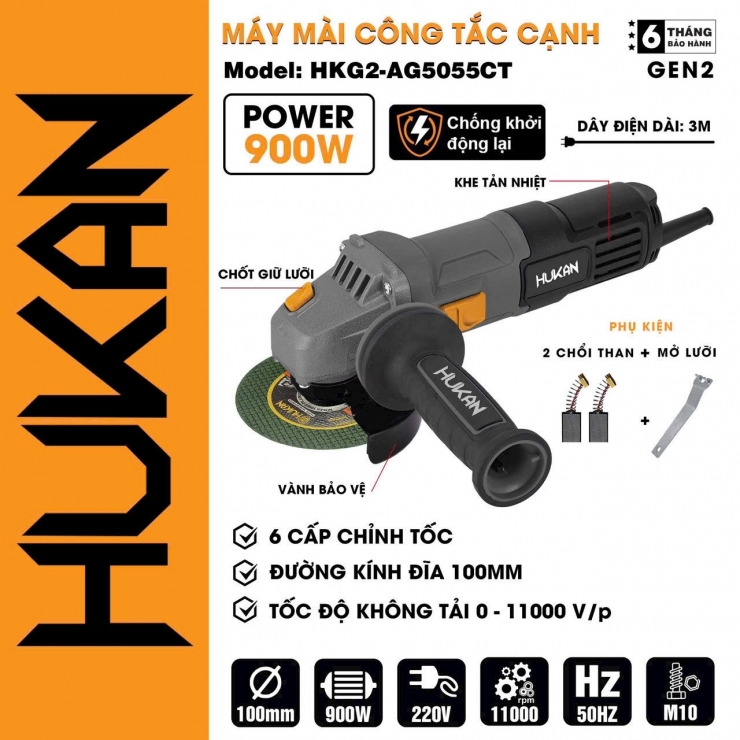 Máy mài góc Hukan HKG2-AG5055CT ( chỉnh tốc 900 W )