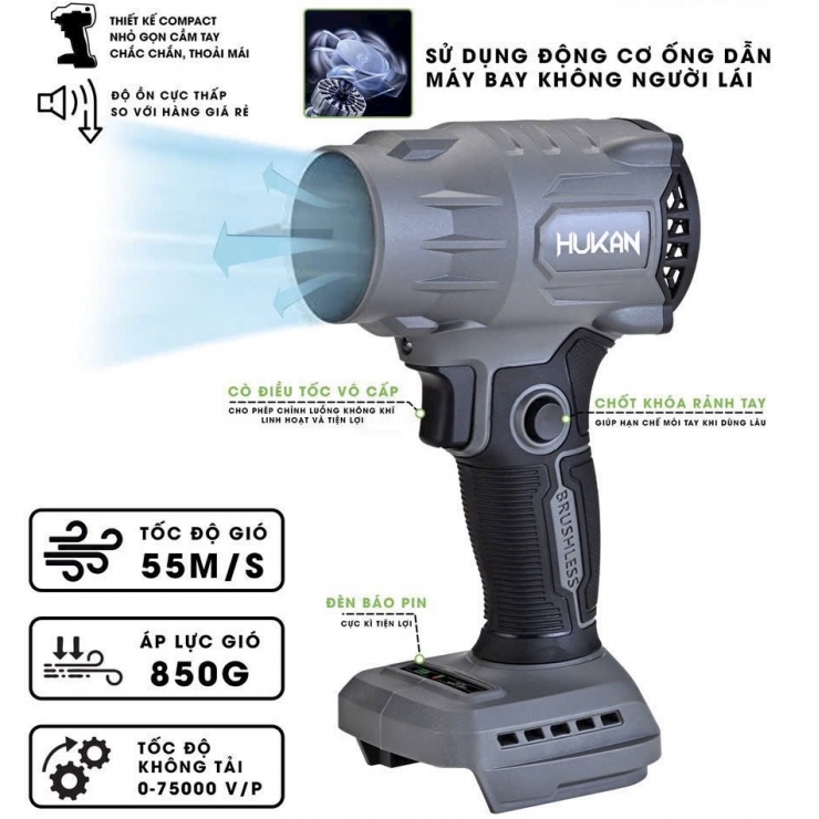 Máy thổi bụi phản lực Pin 21V Hukan G2TPL-F3