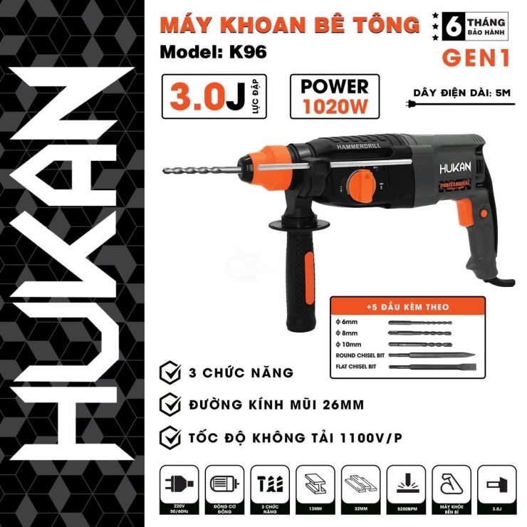 Máy khoan động lực Hukan K96 ( 3 chức năng )