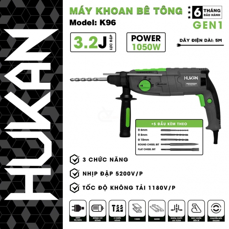 Máy khoan bê tông Hukan K96 ( 3 chức năng )