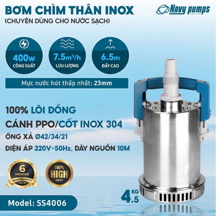Máy bơm chìm Inox 400W Navy SS4006 