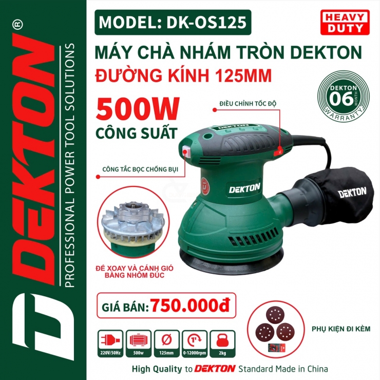 Máy chà nhám xoay Dekton DK-OS125 (  có chỉnh tốc )