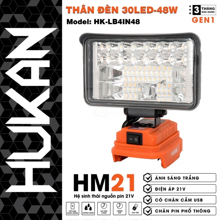 Thân đèn 30led 48W Hukan HK-LB4IN48 ( Chưa Pin & Sạc )