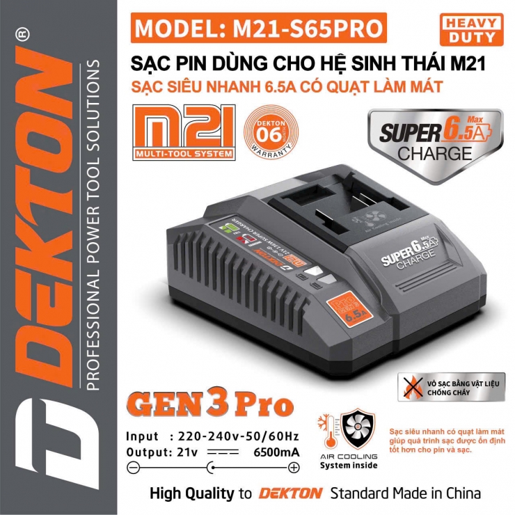 Sac nhanh Super 6.5Ah Dekton M21-S65PRO có quạt