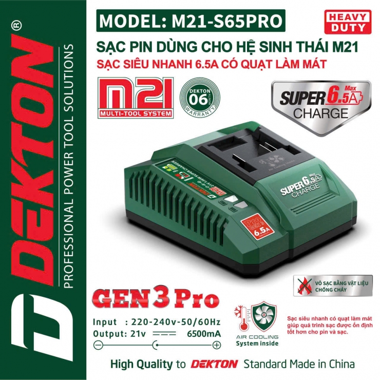 Sac nhanh Super 6.5Ah Dekton M21-S65PRO có quạt