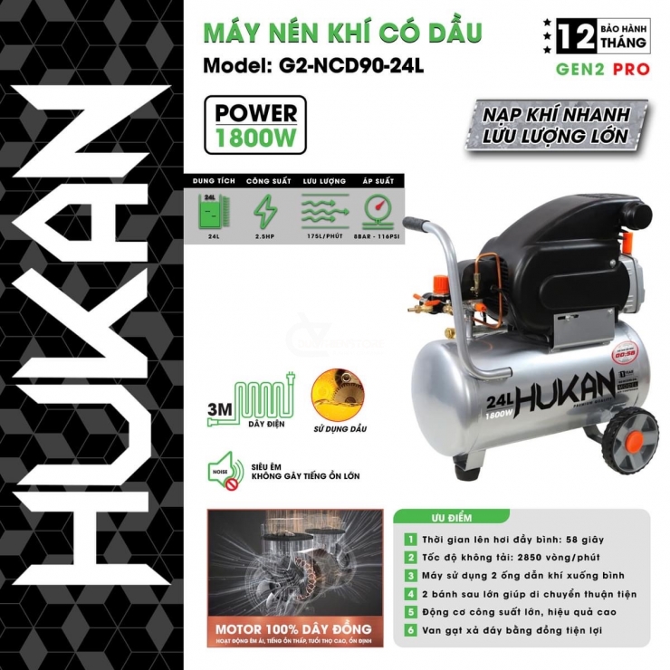 Máy Nén Khí 24 Lít Hukan G2-NCD90-24L ( 1800W 2.5HP )