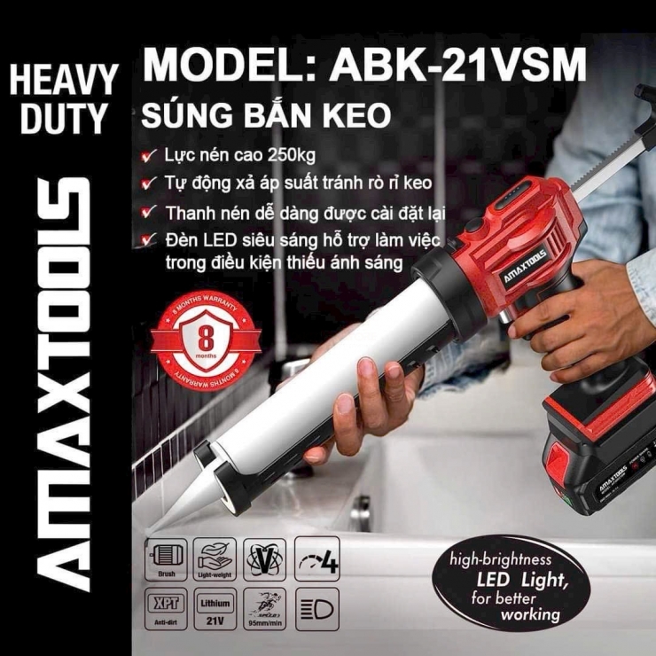 Máy bơm keo silicon Pin 21V Amaxtools ABK-21VSM