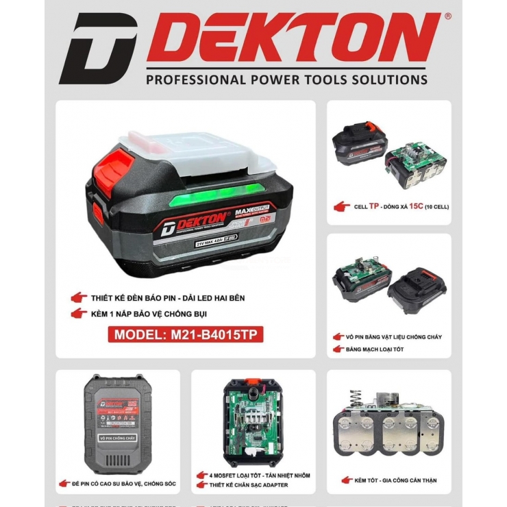 Pin 10cell 4.0Ah Dekton M21-B4015TP dòng xả cao 75A