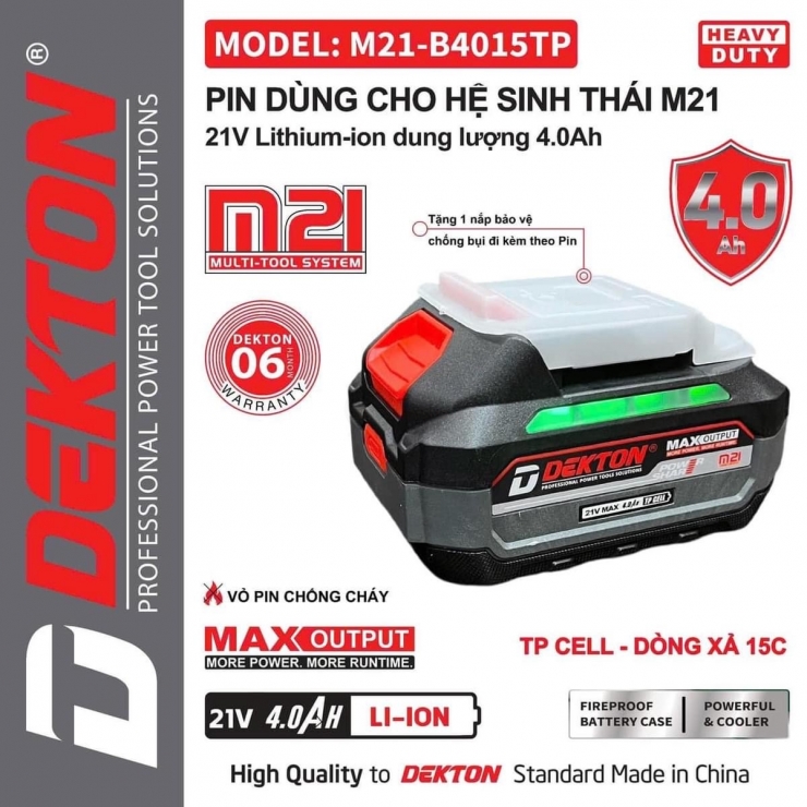 Pin 10cell 4.0Ah Dekton M21-B4015TP dòng xả cao 75A