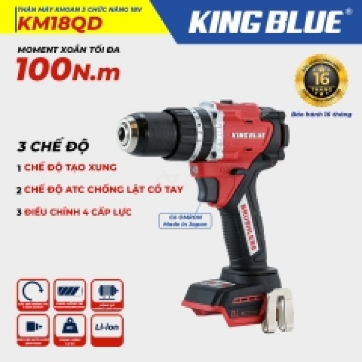 Máy khoan Pin 100Nm KINGBLUE KM18QD ( 3 chức năng )