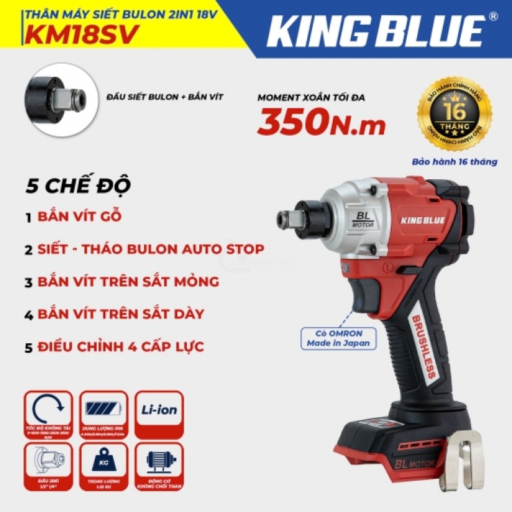 Máy bắn vít & bulong Kingblue KM18SV ( đầu 2 trong 1 )