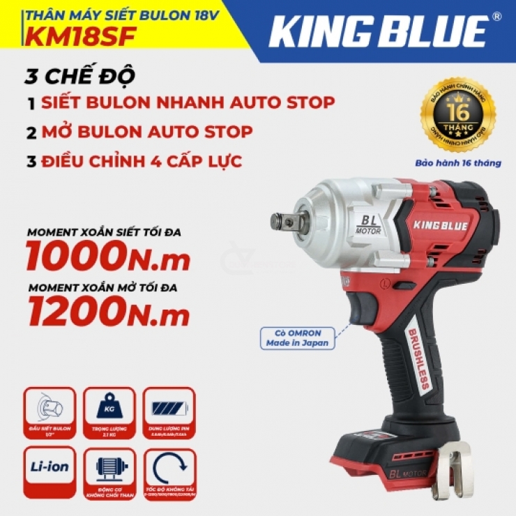 Máy siết bulong Pin 1000Nm KingBlue KM18SF ( cốt 1/2 inch )