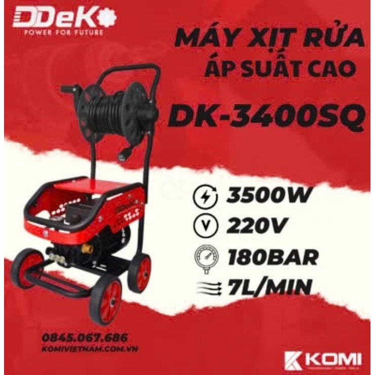 Máy rửa xe cao áp 3400W DDEKO DK-3400SQ có chỉnh áp