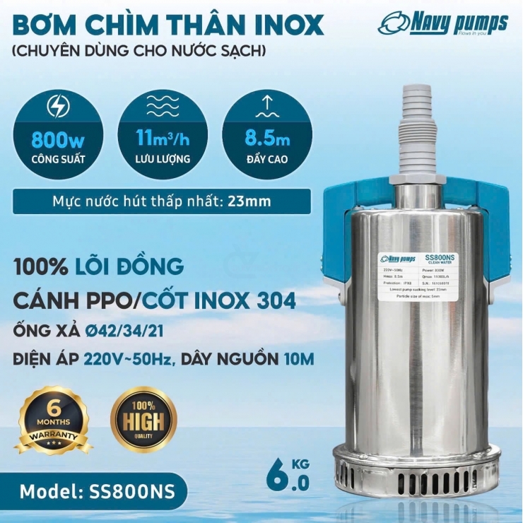 Máy Bơm Chìm INOX 800W Navy SS800NS