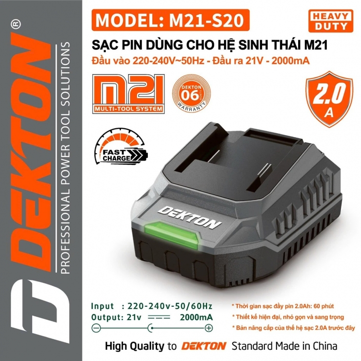 Đế Sạc Pin 2.0Ah Dekton M21-S20