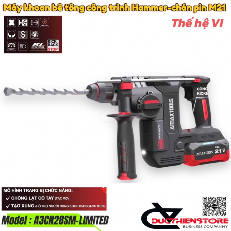 Máy khoan bê tông Pin 21V Amatools A3CN28SM Limited thế hệ VI
